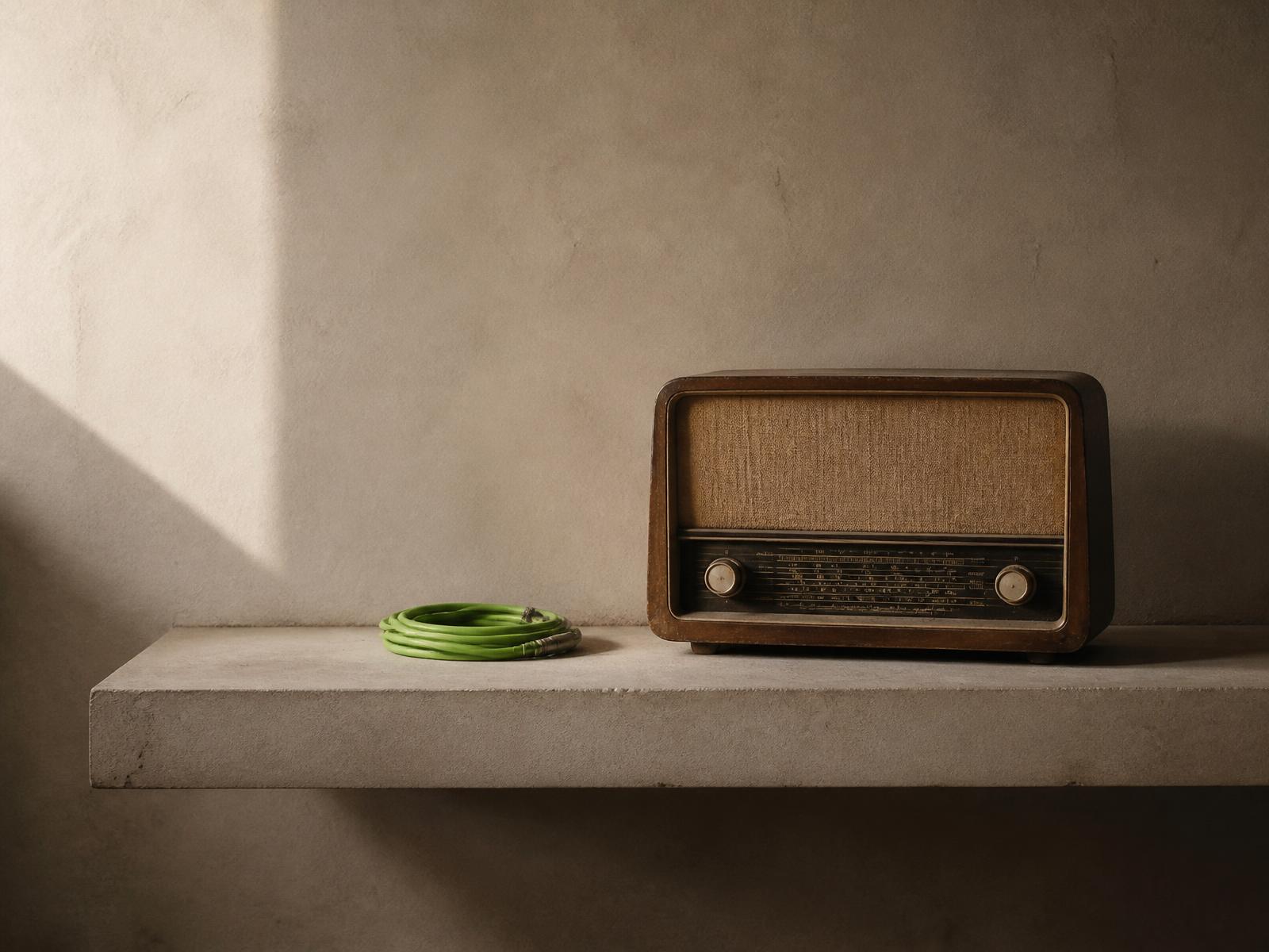 Vecs radio uz betona plaukta